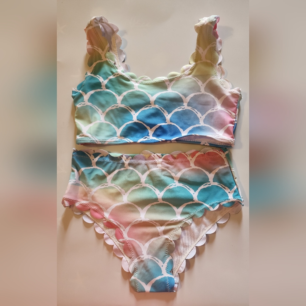 CUTE! Girls Mermaid Scallop 2 Piece Swim Set